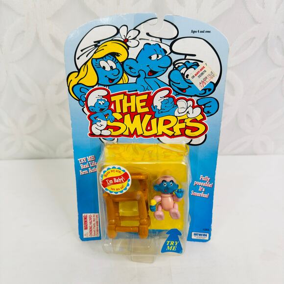 5 for $25| 1996 The Smurfs Baby Smurf with High Chair Figure - Picture 10 of 10